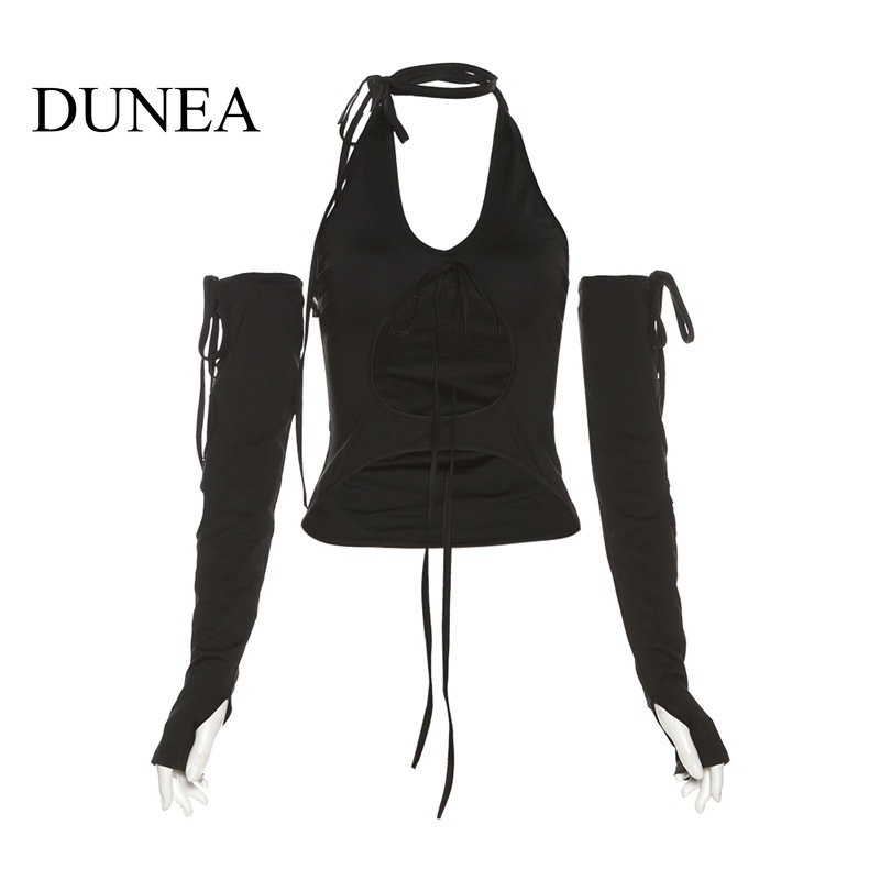 DUNEA Áo Thun Tay Dài Hở Lưng Quyến Rũ Thời Trang Cho Nữ