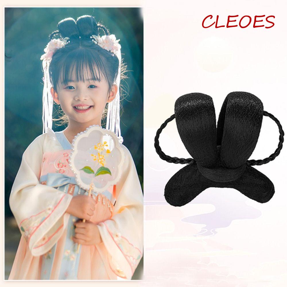 CLEOES Bộ Tóc Giả Dài Mềm Mại Màu Đen Kiểu Hán Phục Trung Hoa Cổ Điển Cho Bé Gái
