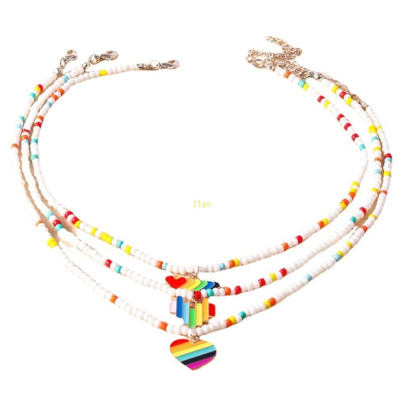 Flgo Set 3 Vòng Cổ Choker Chuỗi Hạt Hình Trái Tim Màu Cầu Vồng Quyến Rũ Bắt Mắt Dành Cho Nữ Thanh Thiếu Niên