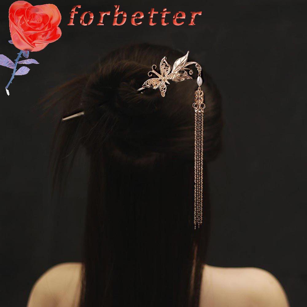 FORBETTER Trâm Cài Tóc Hình Bướm Phối Tua Rua Phong Cách Trung Hoa Cho Cô Dâu