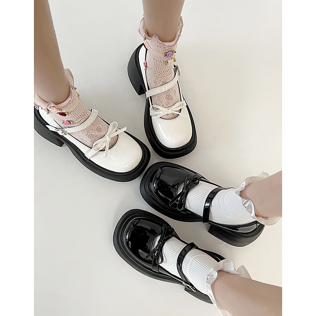 Giày Da Mũi Tròn Đế Dày Phong Cách retro Nhật Bản Cho Nữ