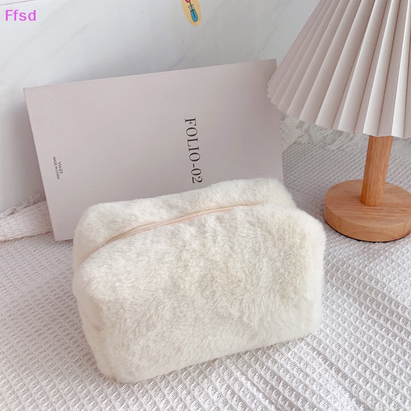 {Ffsd} Túi Đựng Mỹ Phẩm Lông Mềm Màu Trơn Dành Cho Nữ Đi Du Lịch * Bán Chạy