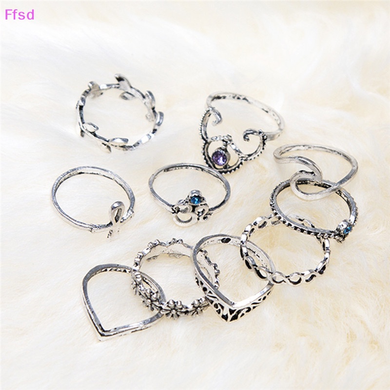 {Ffsd} Set 10 Nhẫn Đeo Khớp Ngón Tay Hình Học Vô Cực Lá Pha Lê Độc Đáo Cho Nữ