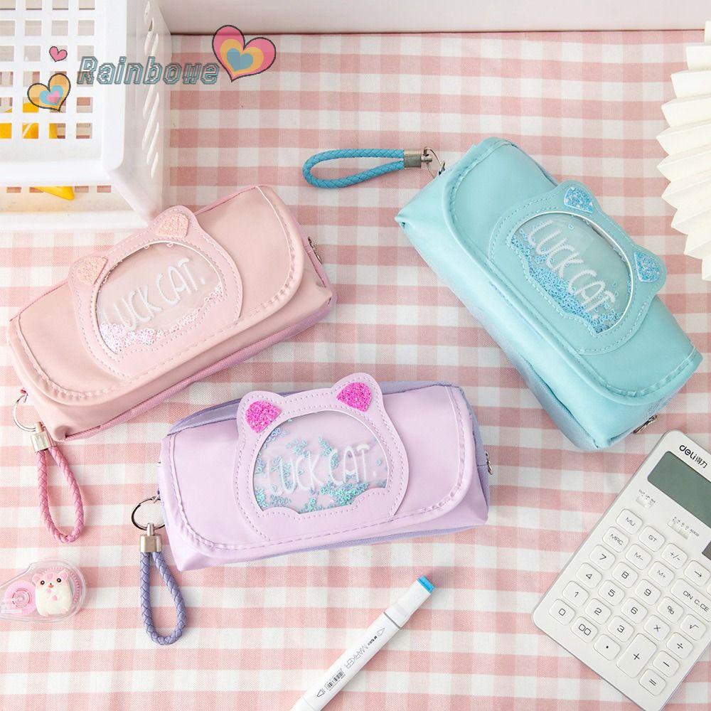 RAINBOW Túi Đựng Bút Chì / Đồ Trang Điểm Hai Ngăn Có Khóa Kéo