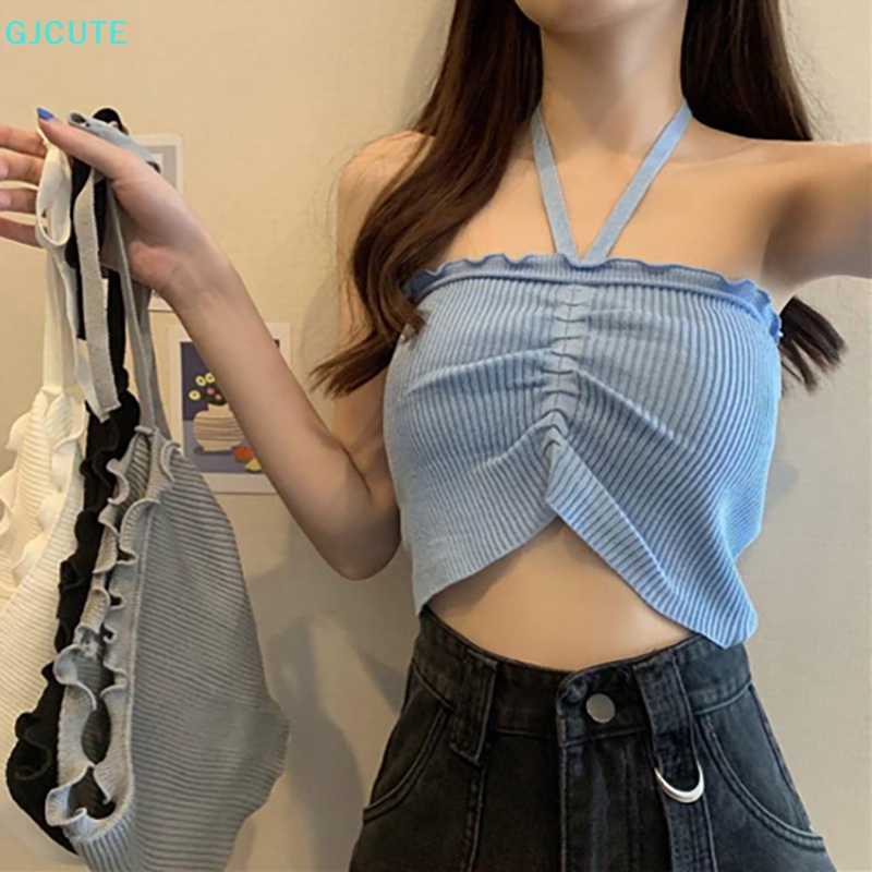 GJCUTE Áo Croptop Dệt Kim Phối Dây Rút Thời Trang Mùa Hè Dành Cho Nữ