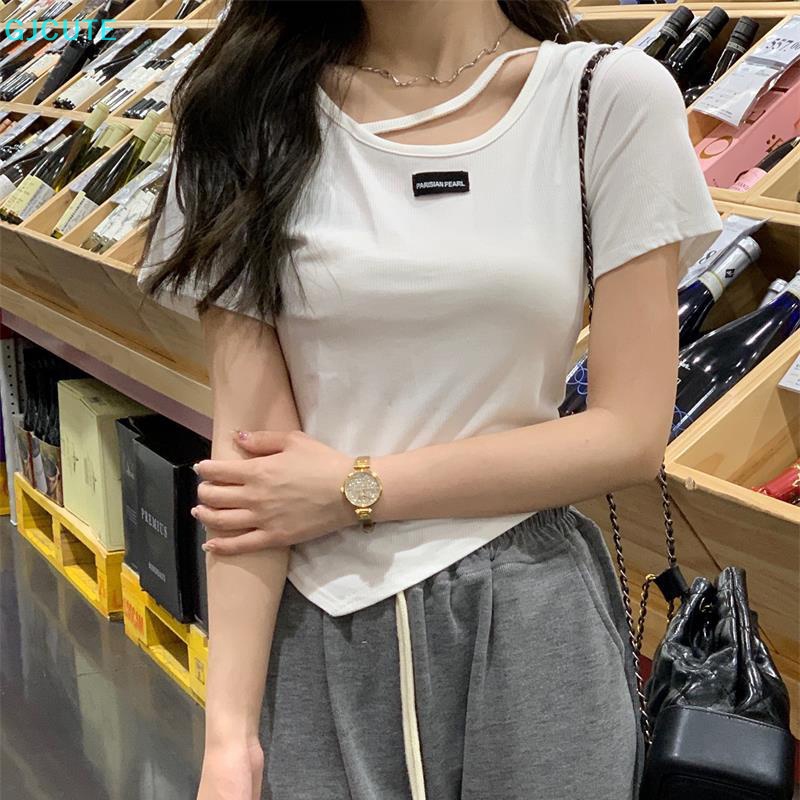 GJCUTE Áo Thun Tay Ngắn Cổ Tròn Màu Trơn Thời Trang Mùa Hè Cho Nữ