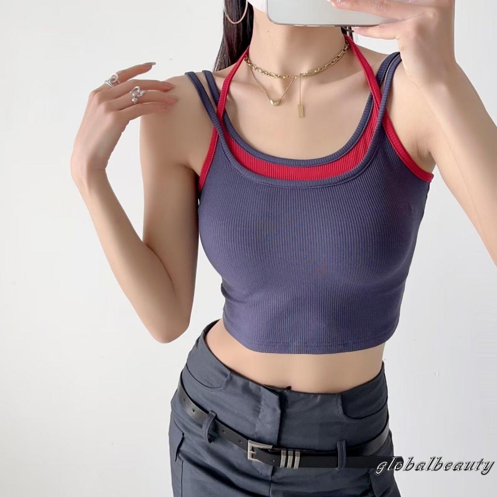 Áo Không Tay Cổ Yếm Màu Sắc Tương Phản Thời Trang Mùa Hè Cho Nữ