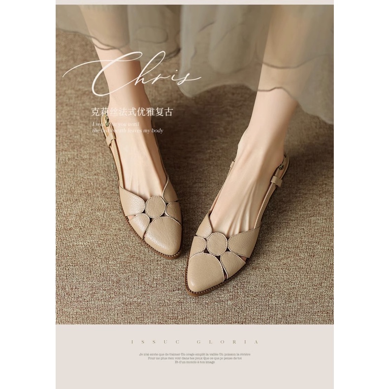 Duoya Tóc Thẳng ~ [Hàng Có Sẵn] Giày Sandal Da Thật Mũi Nhọn Hở Ngón Cho Nữ Miễn Phí Vận Chuyển