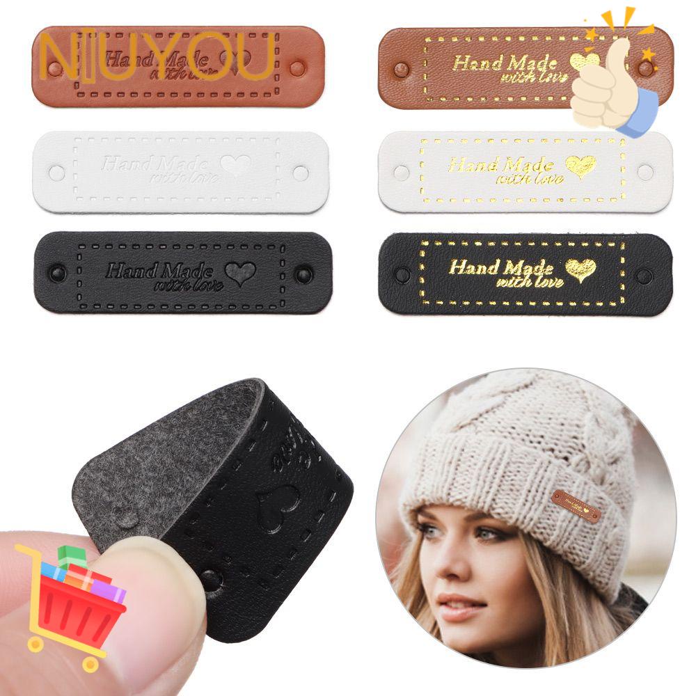 NIUYOU Set 20 Miếng Nhãn Dán Chữ Made With Love Bằng Da Handmade