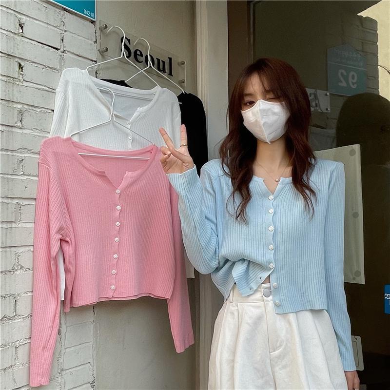 Áo Khoác Cardigan Dệt Kim Mỏng Tay Dài Chống Nắng Màu Trắng Thời Trang Mùa Hè Hàn Quốc Mới Cho Nữ