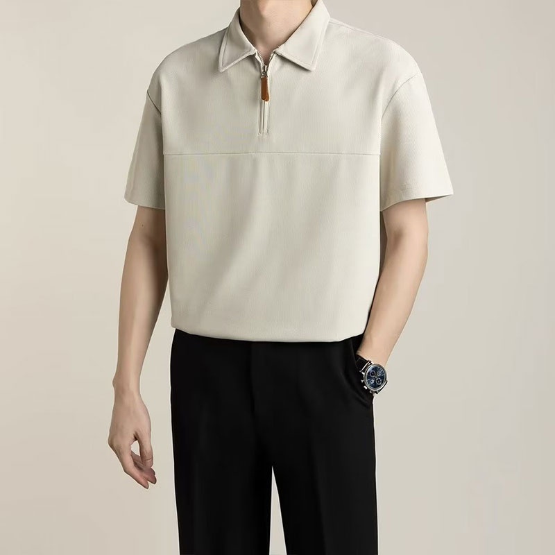 Áo thun polo HANLU ngắn tay phối khóa kéo thời trang dành cho nam