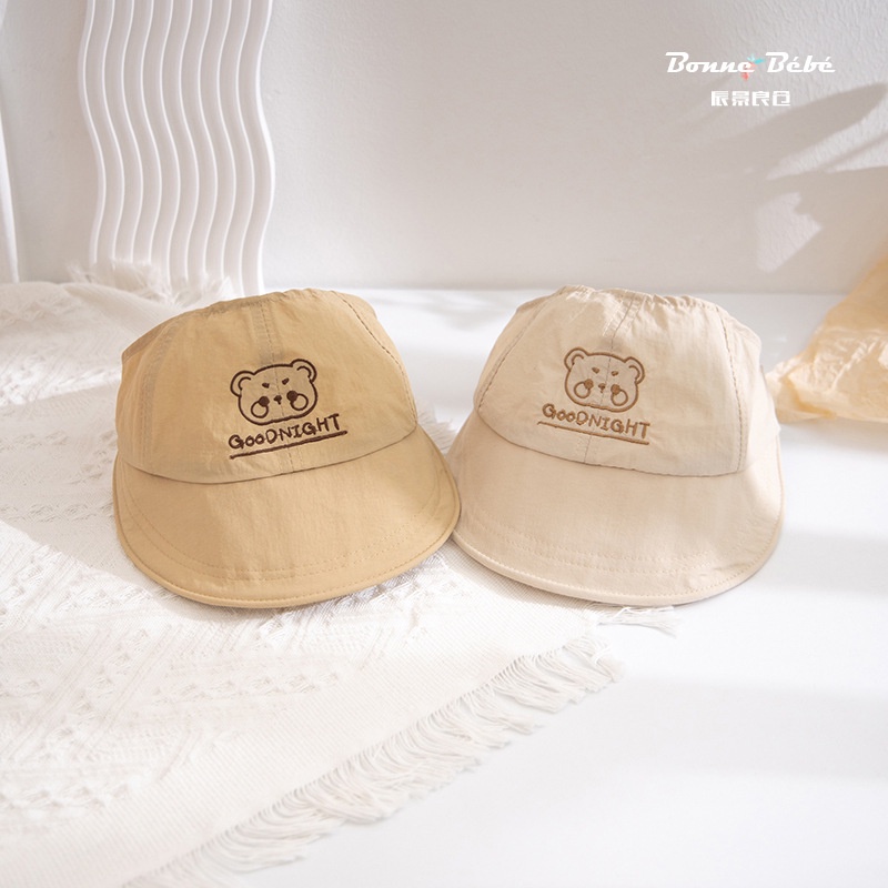 Mũ Bucket Hở Chóp Che Nắng Thêu Hình Gấu Kiểu Hàn Quốc Thời Trang Mùa Hè Cho Bé