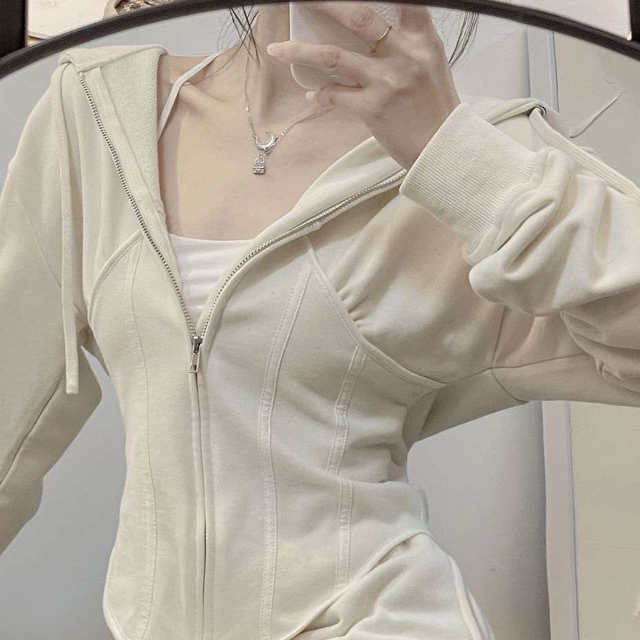 Bán Chạy✨Áo Khoác Cardigan Ngắn Mỏng Có Mũ Trùm Đầu Màu Mơ Sữa Phong Cách Mùa Xuân Thu Niche Desire Hot Girl