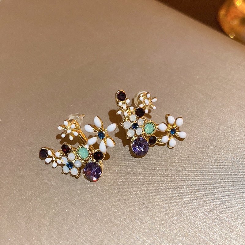 Bông Tai Mạ Bạc Hình Hoa Đính Đá Thời Trang