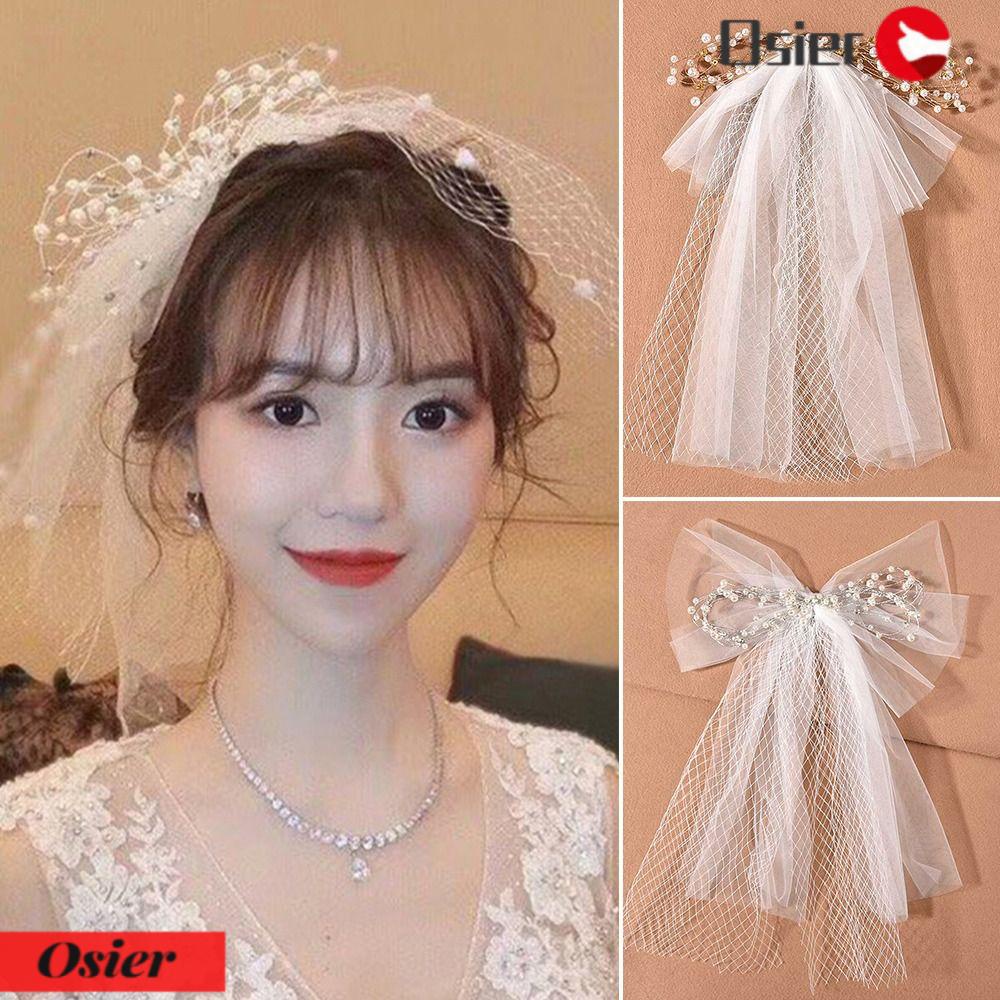 OSIER1 Mạng Che Mặt Đính Nơ Màu Sắc Trắng Ngà Phong Cách Bohemian Cho Cô Dâu