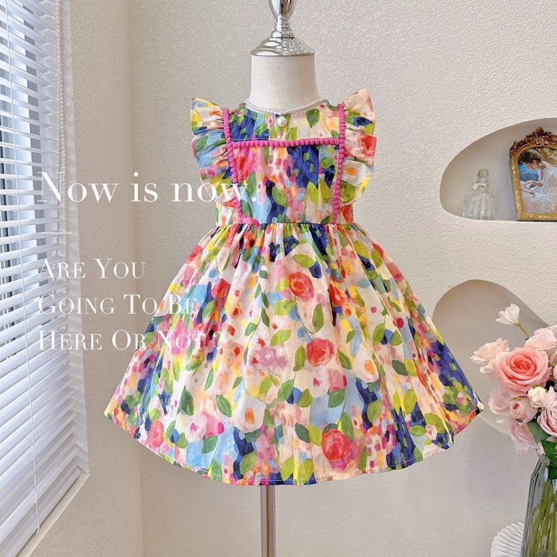 Đầm Hoa Nhỏ Không Tay Thời Trang Mùa Hè 2023 Phong Cách Mới Cho Bé Gái