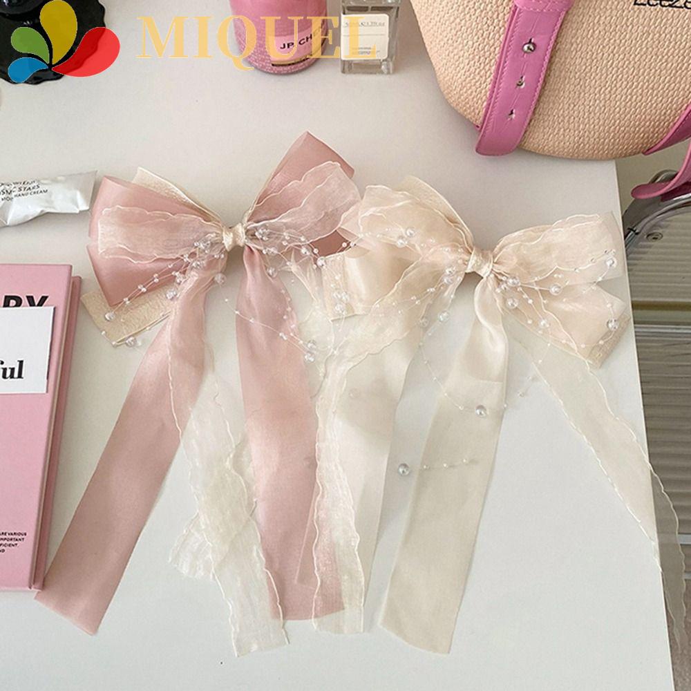 MIQUEL Kẹp Tóc Nơ Ruy Băng Phối Tua Rua Bằng Hợp Kim Dễ Thương