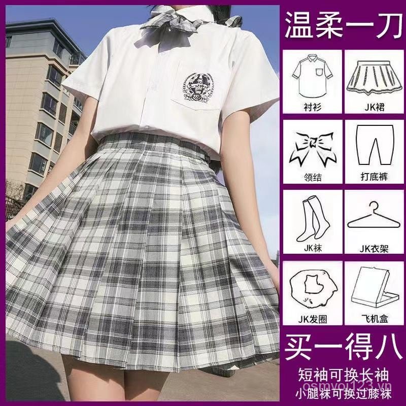 Hàng Có Sẵn Set Đồng Phục jk Váy Đồng Phục Xếp Ly Phong Cách Preppy Cho Nữ Sinh