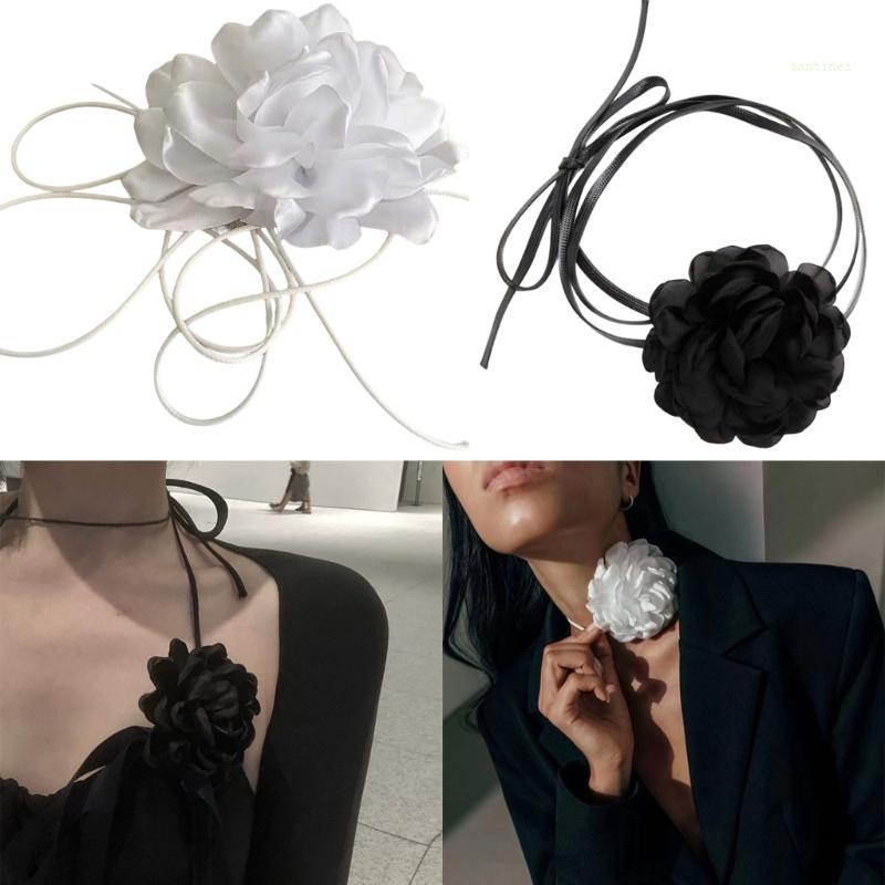 San * Dây Chuyền Vải Satin Hai Lớp Phối Hoa Thanh Lịch Thời Trang Thu Đông Phong Cách Bohemian Định Vị