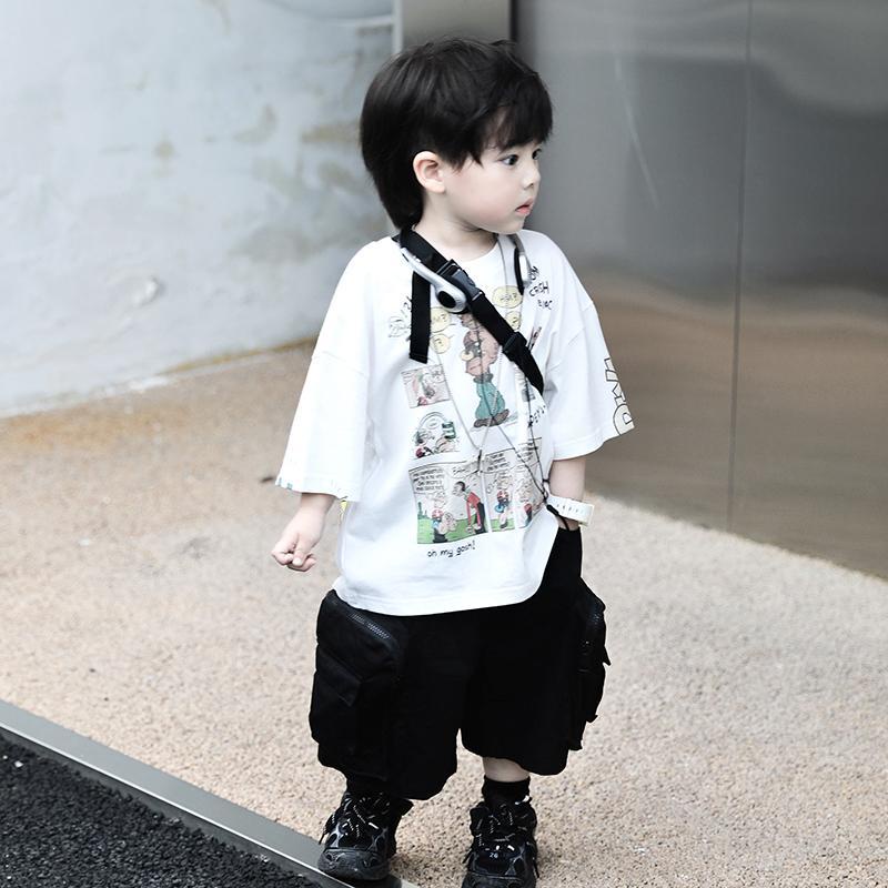 Bộ Áo Thun In Hoạt Hình + Quần Yếm Thời Trang Mùa Hè Phong Cách Hàn Quốc Cho Nam