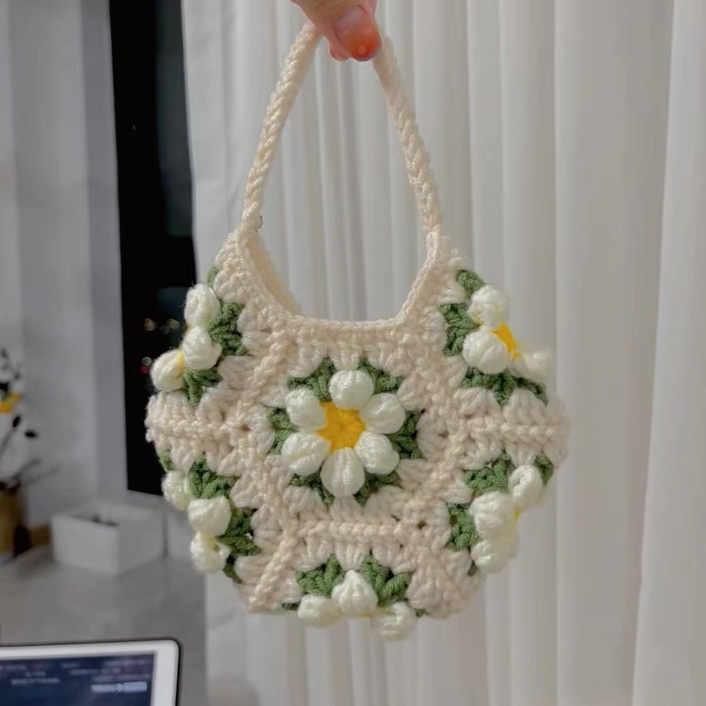 Xiaohongshu Túi Dệt Thủ Công Phối Màu Họa Tiết Hoa Anh Đào Phong Cách Năm Mới