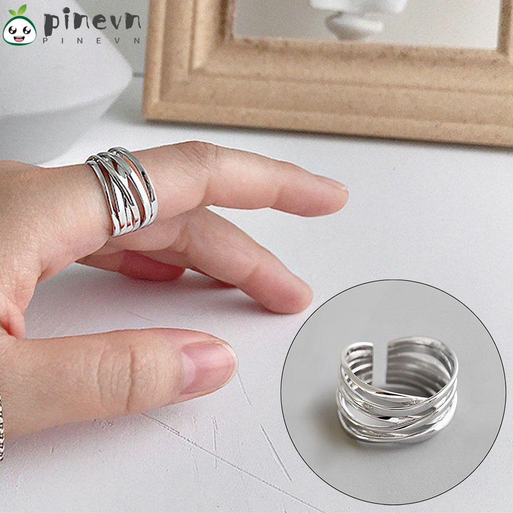 PINEVN Nhẫn Hở Mạ Bạc Nhiều Lớp Màu Sắc Phong Cách Vintage
