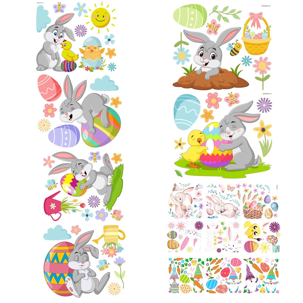 (Bất Ngờ) Hình Dán Tự Dính PVC Họa Tiết Thỏ Phục Sinh Tinh Tế Tự Dính Có Thể Tháo Gỡ Trang Trí Nhà Cửa Lễ Hội