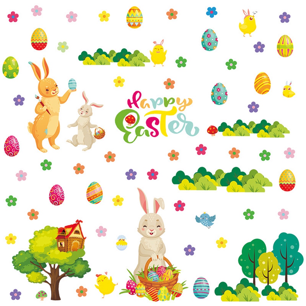 Miếng Dán Tường Bằng PVC Chống Thấm Nước Họa Tiết Thỏ Phục Sinh Độc Đáo