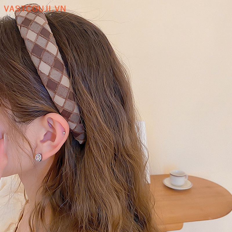 Băng Đô Cài Tóc Bằng Vải Kẻ Sọc Caro Thời Trang Dành Cho Nữ