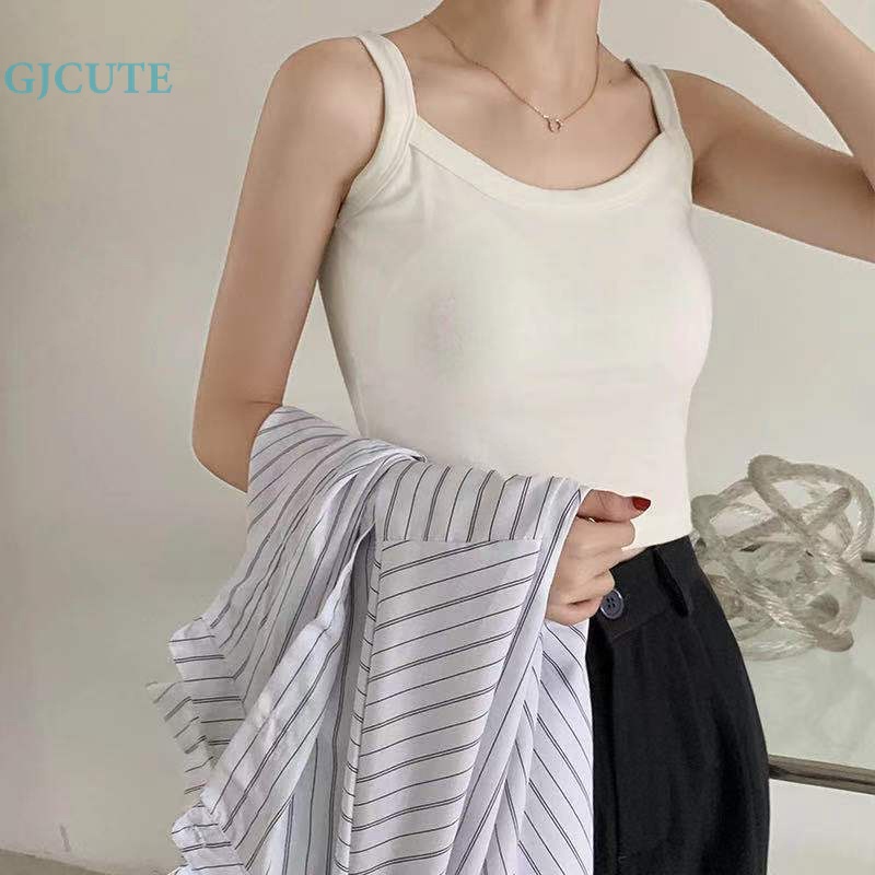 Áo Hai Dây Mỏng Mùa Hè Màu Trơn Có Đệm Ngực Gợi Cảm Cho Nữ