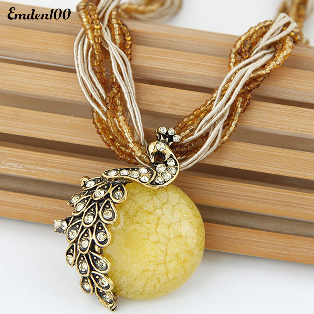 Vòng cổ Mặt Con Công Đính Đá Phong Cách Bohemian Thanh Lịch Dành Cho Nữ