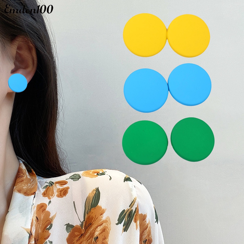 1 Đôi Bông Tai Tròn Lớn Màu Kẹo Thời Trang Nữ Tính