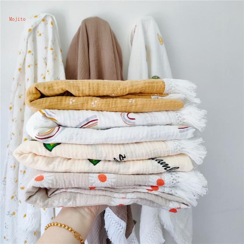 Chăn Quấn Em Bé Bằng Cotton Nguyên Chất Phối Tua Rua Dùng Làm Đạo Cụ Chụp Ảnh
