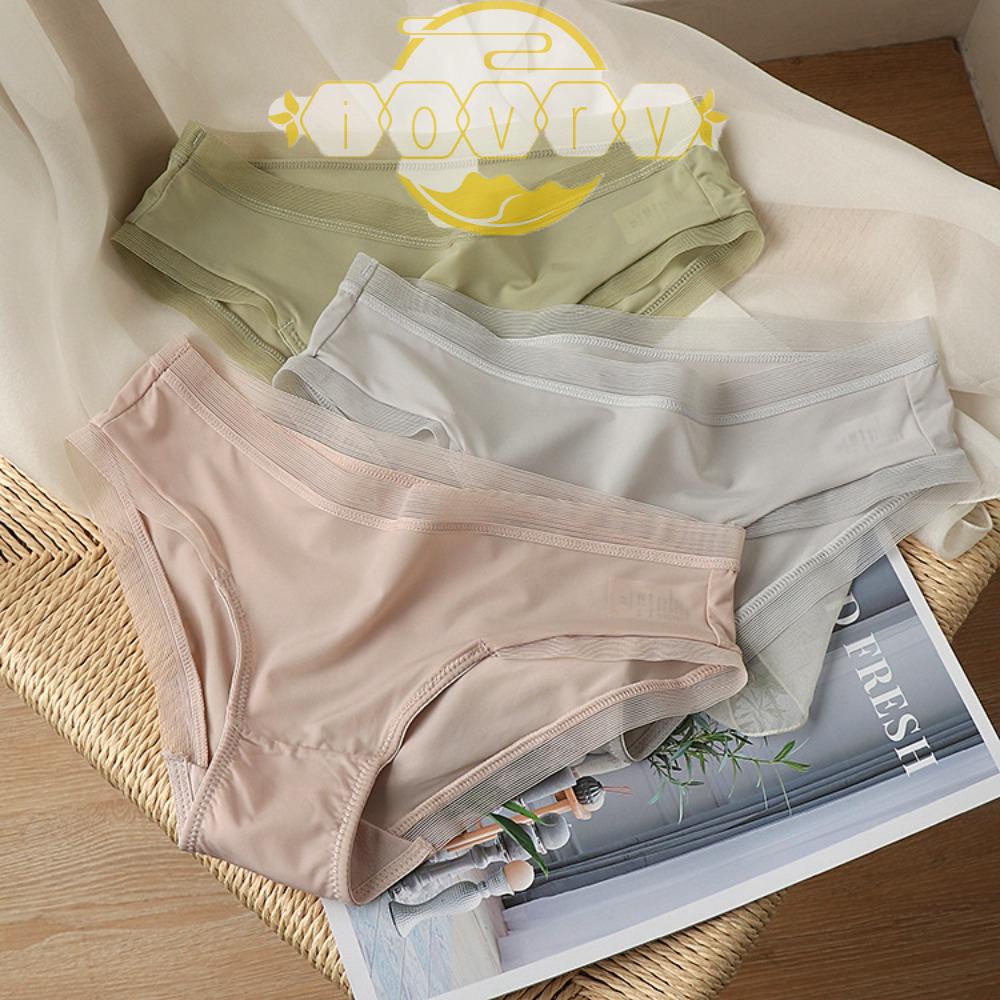 IVORY Quần Lót Cotton Phối Ren Lưới Thoáng Khí Màu Sắc Đơn Giản Dành Cho Nữ