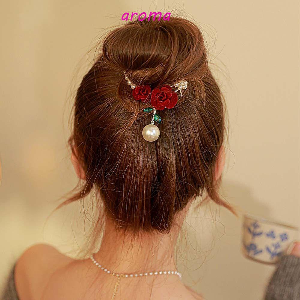 AROMA Kẹp Tóc Càng Cua Hình Hoa Nhỏ Dễ Thương Phong Cách Vintage Thanh Lịch Dành Cho Nữ