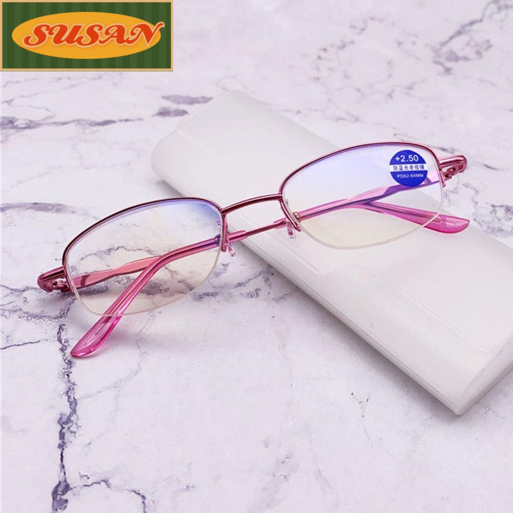 SUSANS Kính Đọc Sách Nửa Gọng Chống Ánh Sáng Xanh Phong Cách Vintage