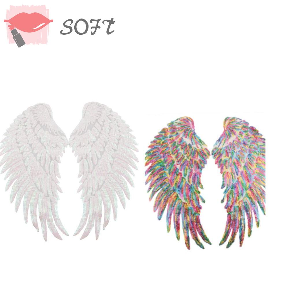 SOFTNESS Set 2 Cặp Miếng Dán Ủi Quần Áo Hình Cánh Thiên Thần Chất Liệu Polyester Thời Trang DIY