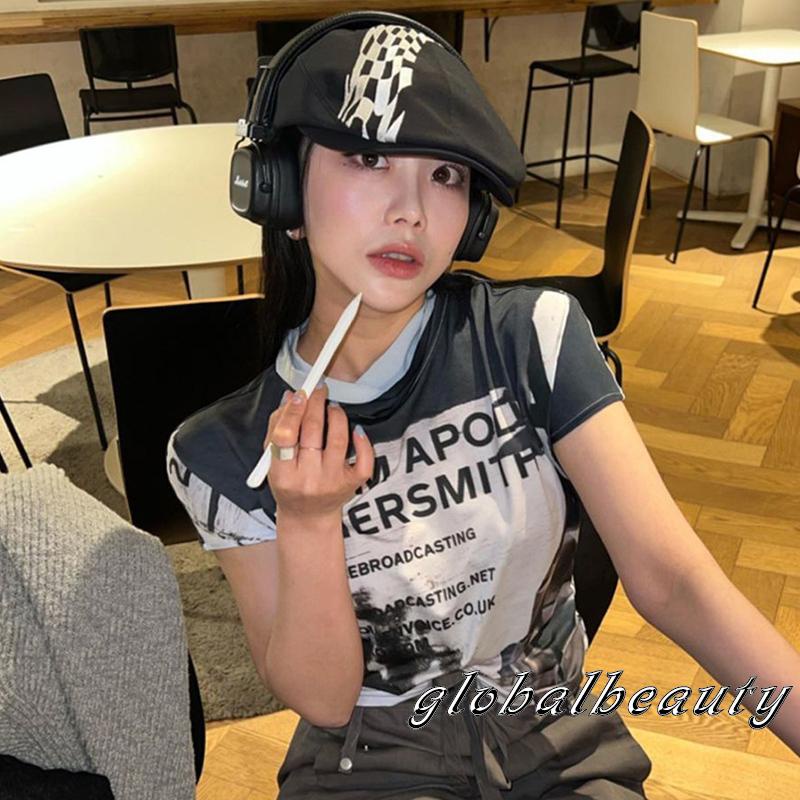 Áo Croptop Tay Ngắn In Chữ Phong Cách Vintage Thời Trang Mùa Hè Cho Nữ