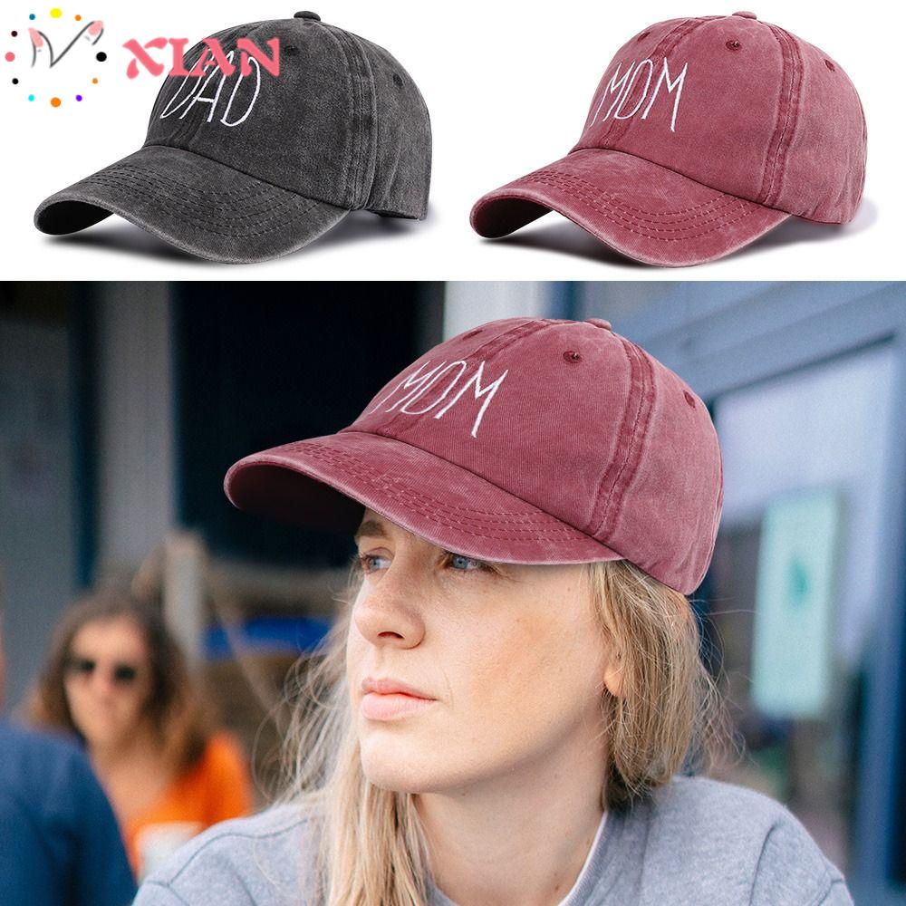 XIANTIN Mũ Lưỡi Trai DENIM Thêu Chữ DAD MOM Phong Cách Vintage