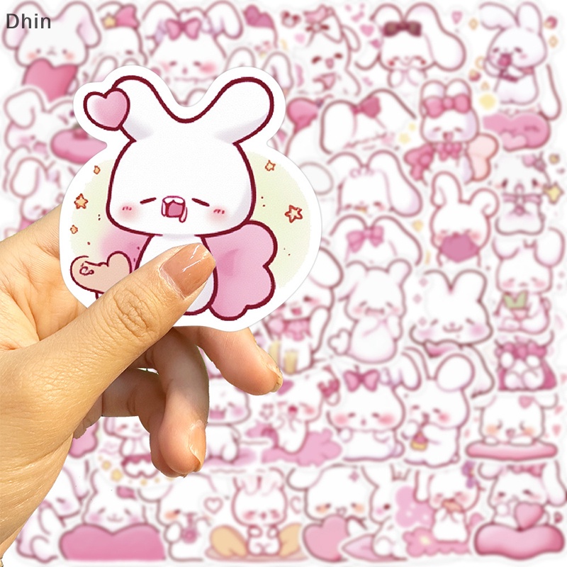Set 50 Nhãn Dán Hình Thỏ Hoạt Hình Màu Hồng Trang Trí Vali Laptop Hành Lý
