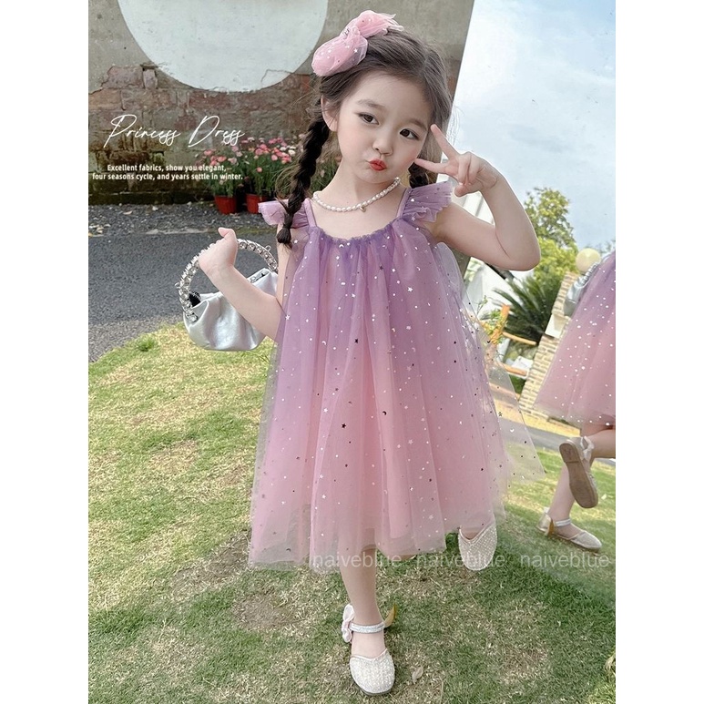 Đầm Công Chúa Hai Dây Thời Trang Mùa Hè Dành Cho Bé Gái