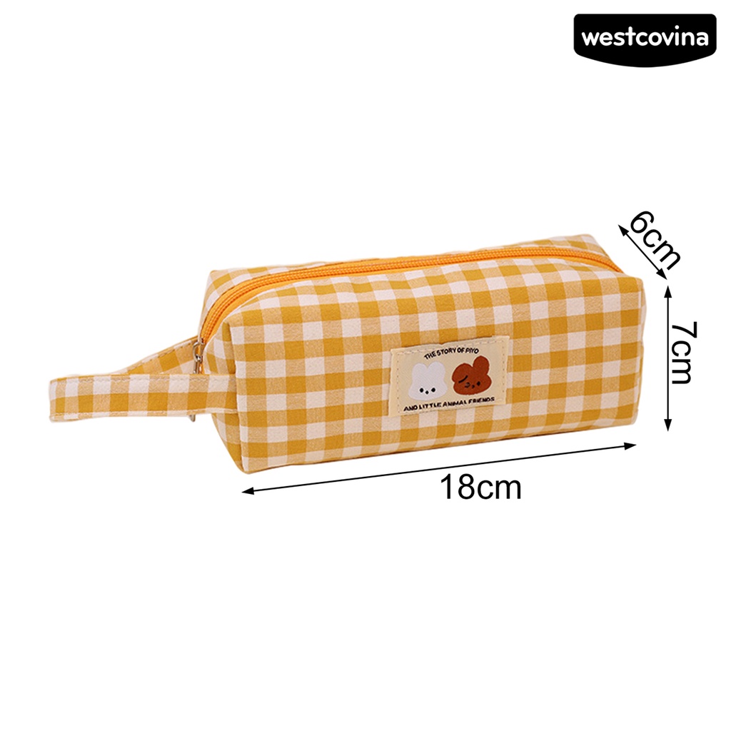 [WSTN] [WSTN]✎Túi Đựng Bút Chì Kẻ Sọc Caro Có Quai Cầm Và Khóa Kéo Dễ Thương Cho Bé