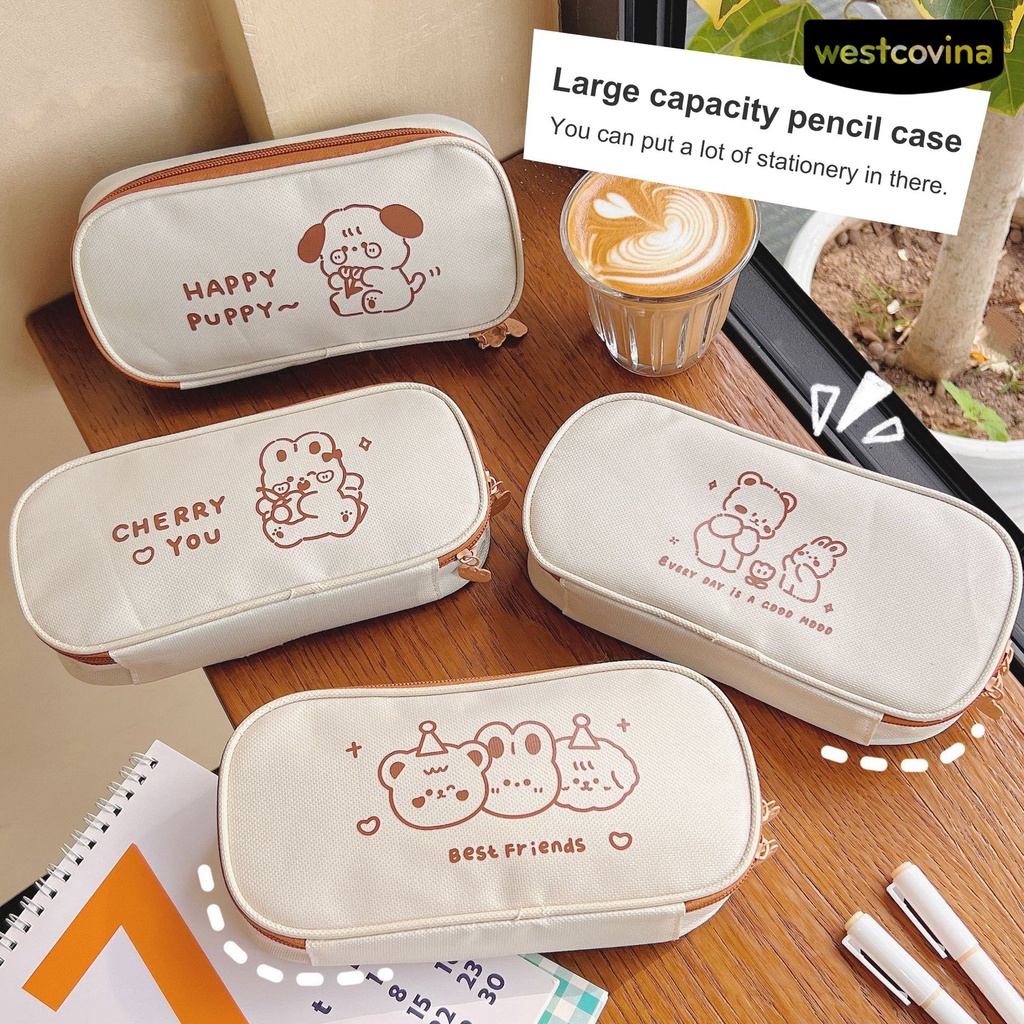 [WSTN]✎Túi Đựng Bút Dạng Lưới In Họa Tiết Gấu Hoạt Hình Dễ Thương