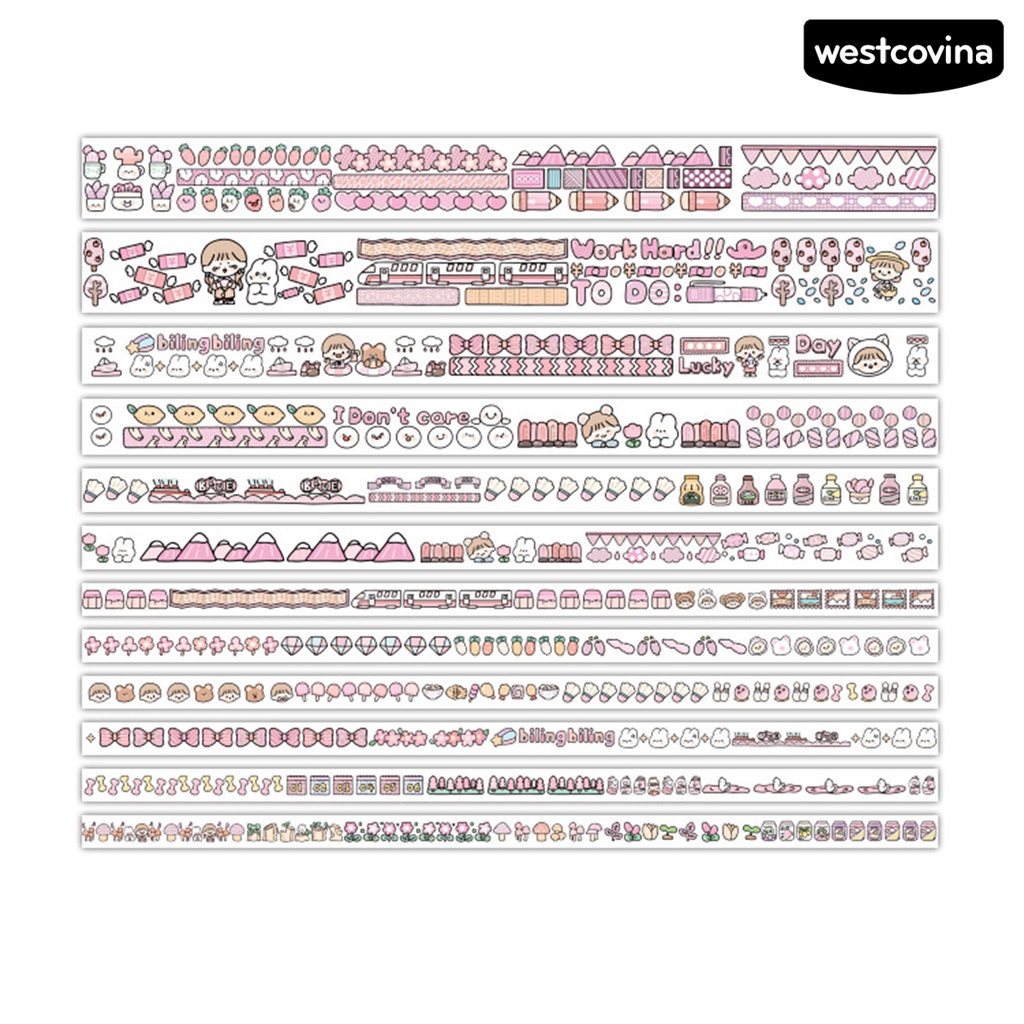 [WSTN]✎1 Bộ Băng Keo Giấy Washi Tự Dính Họa Tiết Hoạt Hình Dễ Thương DIY