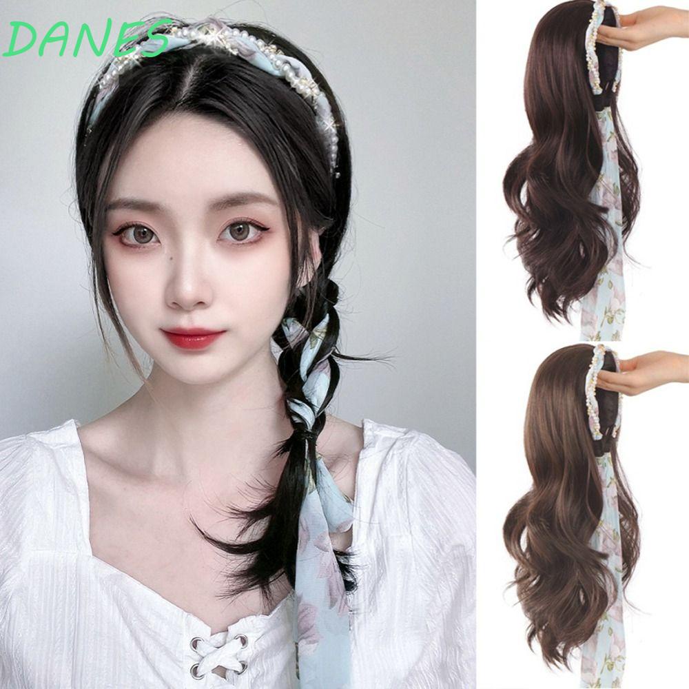 Tóc Giả Nửa Đầu Bằng Sợi Tổng Hợp Đính Ngọc Trai Dễ Thương Cho Nữ