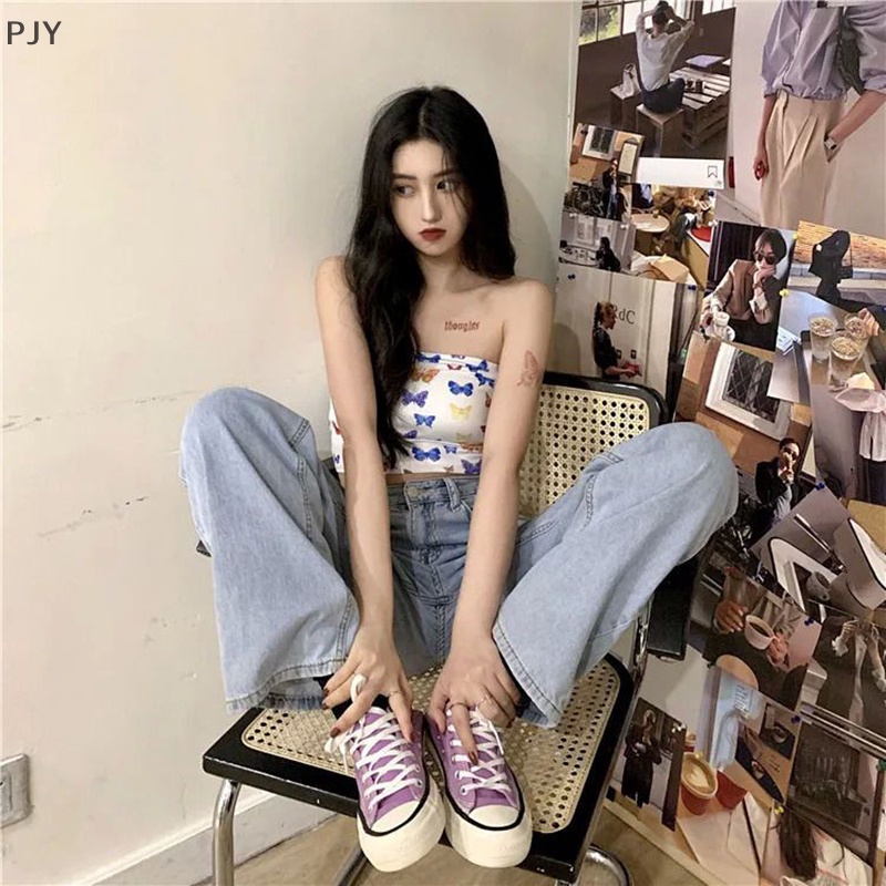 Áo Không Dây Dáng Ôm In Hình Bướm Thời Trang Mùa Hè Quyến Rũ Dành Cho Nữ PJ