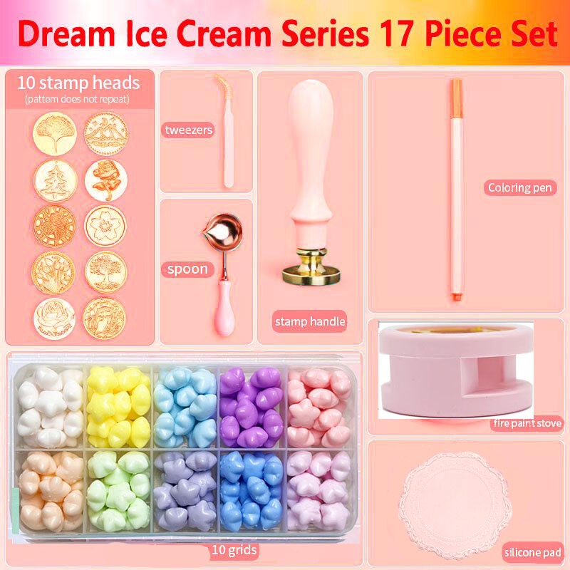 Sáp Seal Kit 17 mảnh phong bì Sáp Seal Craft Kit bao gồm đầu sáp hạt, sáp in pad xử lý lò vv