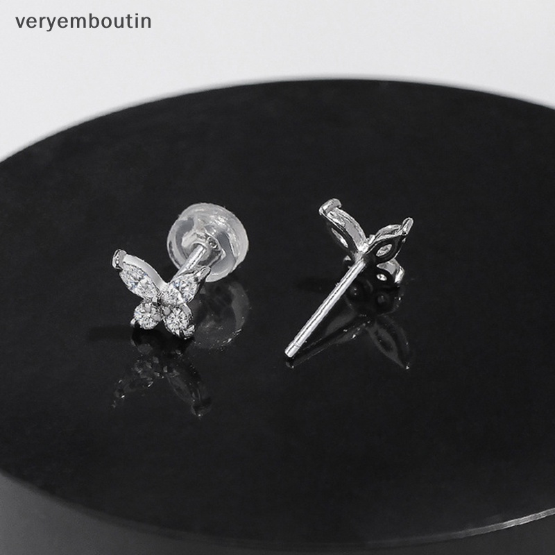 1 Đôi Bông Tai Bạc Hình Bướm Đính Đá Zircon Đơn Giản Thời Trang Dành Cho Nữ