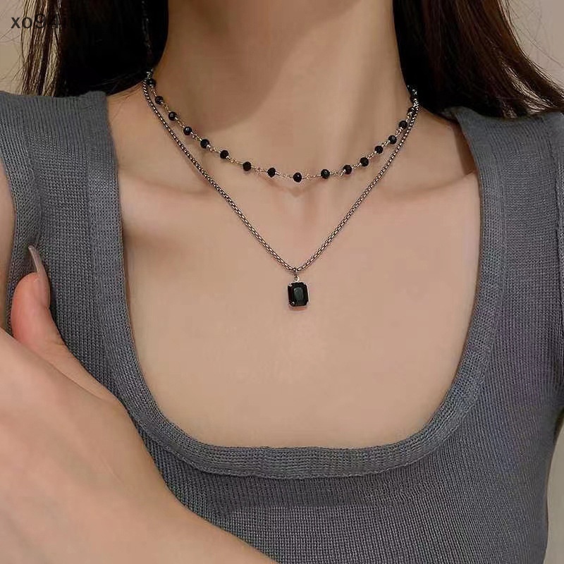 Tn Vòng Cổ Choker Hai Lớp Xỏ Hạt Hình Học Màu Đen Làm Quà Tặng Cho Bạn Bè n