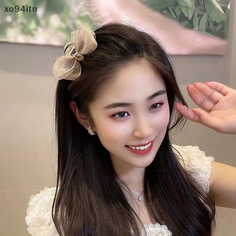 Kẹp Tóc Càng Cua Đính Đá Phối Nơ Tua Rua Màu Đen Phong Cách Retro